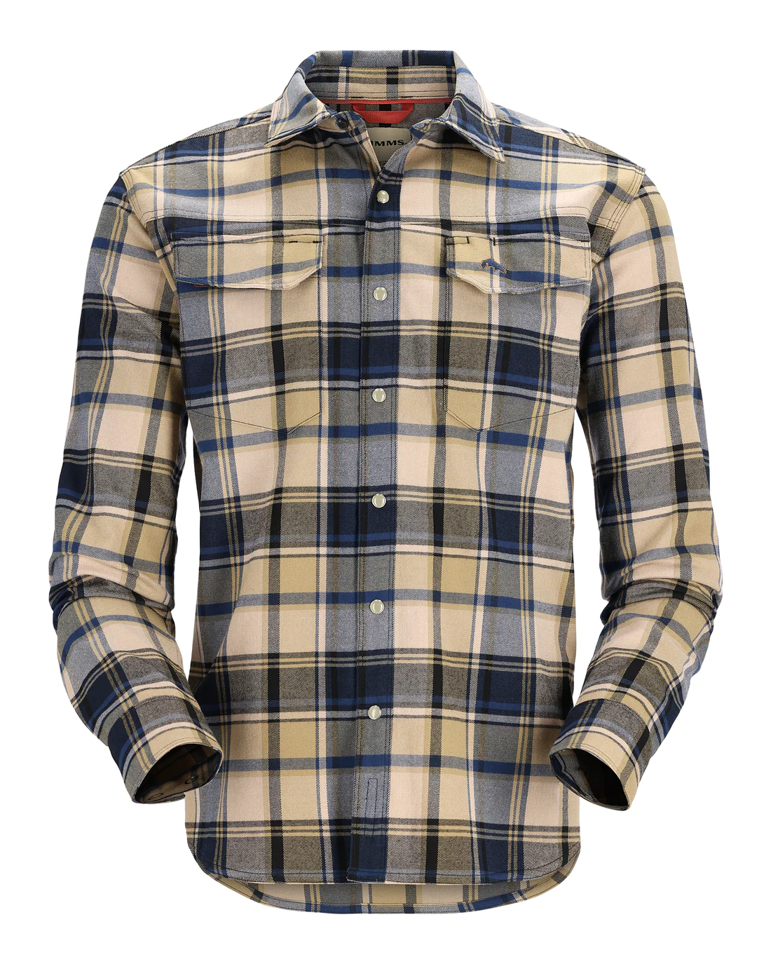 SIMMS GALLATIN FLANNEL LS SHIRT Camel/Navy Woodsman Plaid